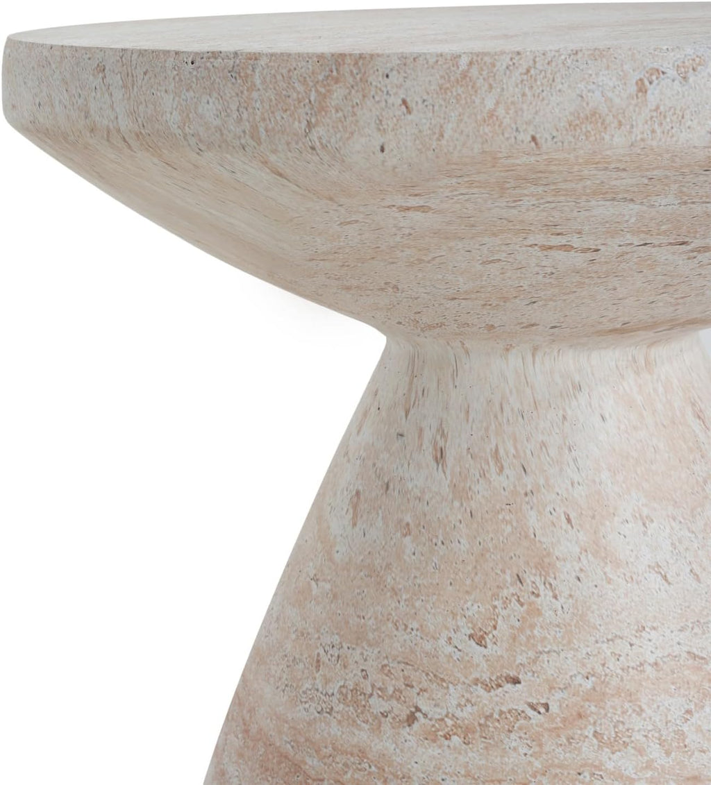 KEVINSPACE Small Side Coffee Table Outdoor MGO Round End Living Room Accent Sofa Bedside Couch Table Bedroom Apartment Indoor 18' W x20.25 H Beige Concrete