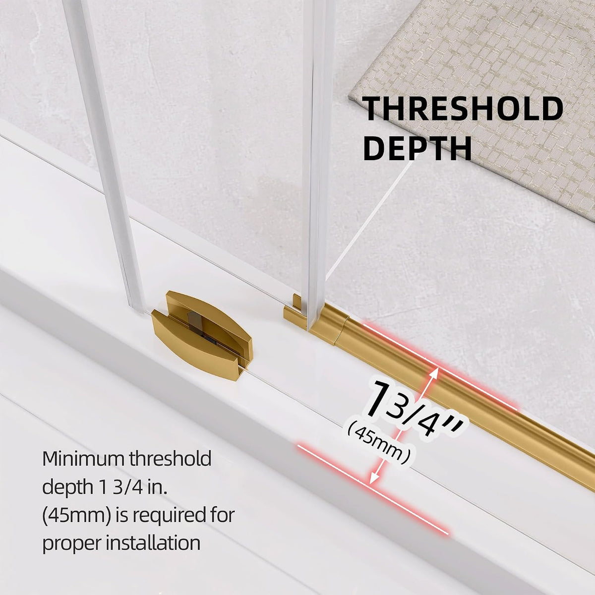 Frameless Shower Door 60' x 75' Single Sliding Shower Door for Walk-in Bathroom Trimmed up 56-60' Width Extra Tall Easy Install Clear Shower Glass Doors in Brushed Gold Stainless Steel Hardware