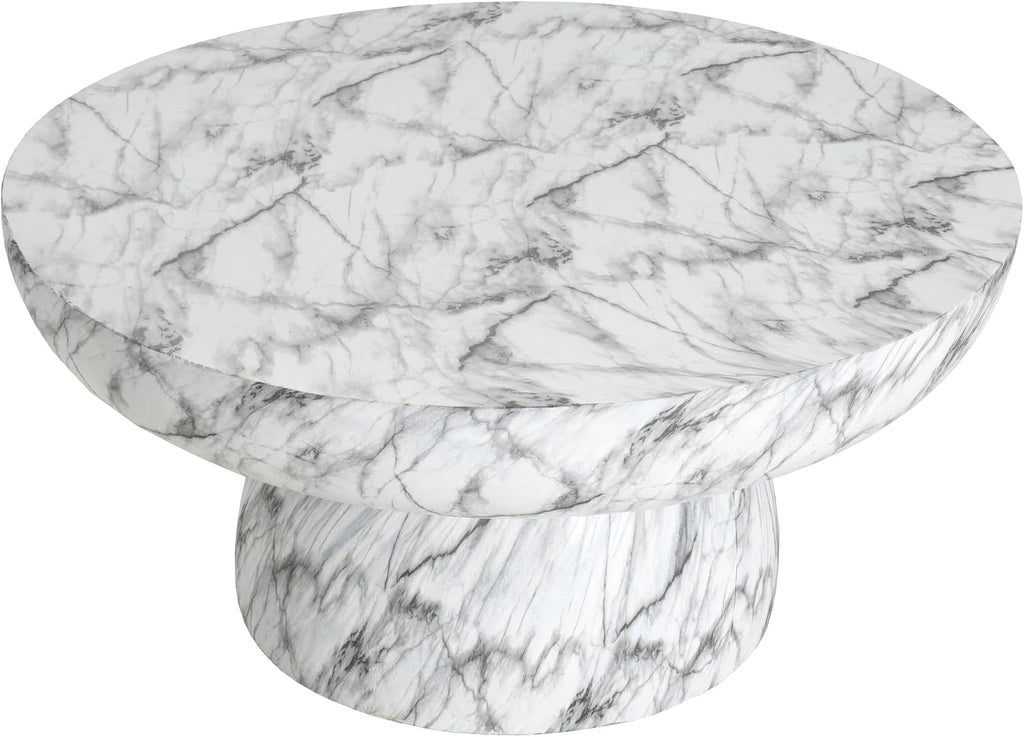 27.5' Round Marble Coffee Table Modern Faux Stone Coffee Table for Indoor and Outdoor Circle Center Tables with Pedestal Accent End Side Tables for Living Room, Magnesium Oxide, Cream