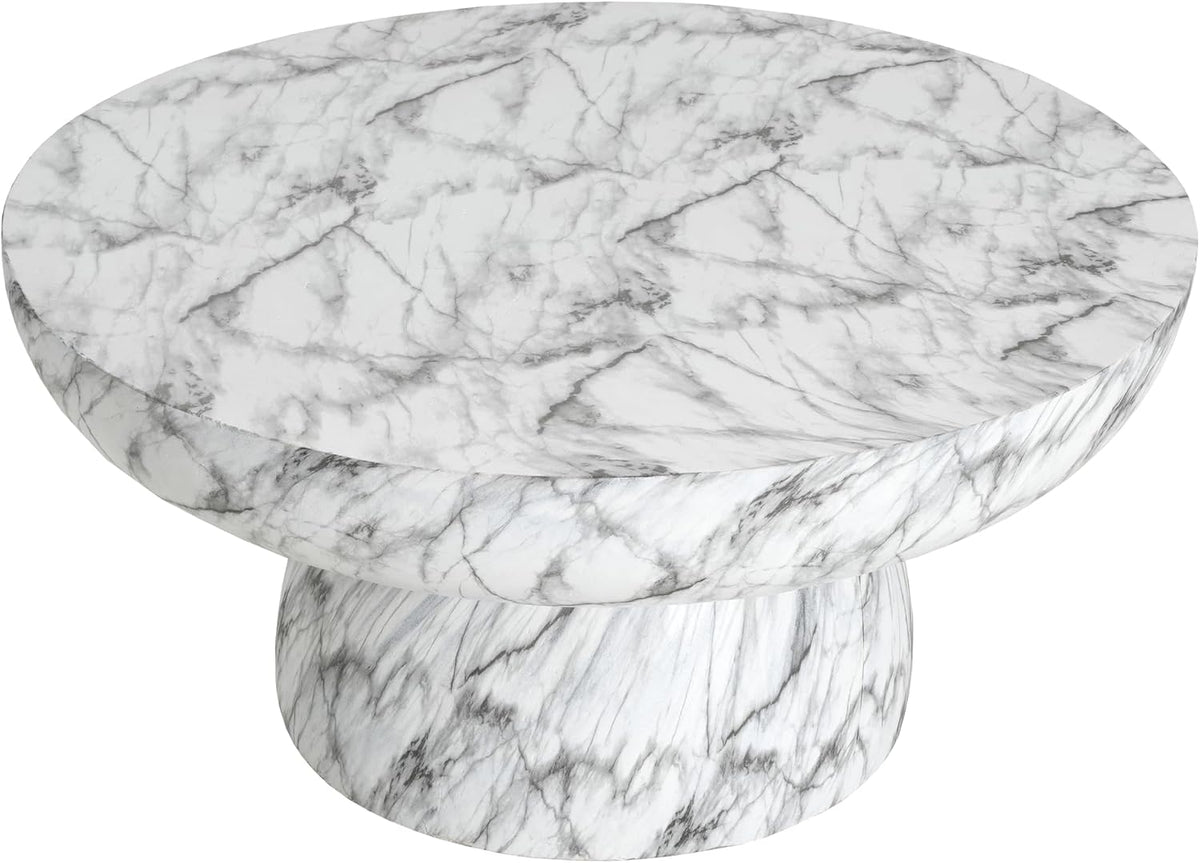27.5' Round Marble Coffee Table Modern Faux Stone Coffee Table for Indoor and Outdoor Circle Center Tables with Pedestal Accent End Side Tables for Living Room, Magnesium Oxide, Cream