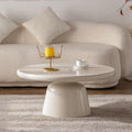 Cream White Round Coffee Table with Stylish Curve, Mid Century Modern Drum Coffee Table, Minimalist Farmhouse Center Furniture, for Living Room Apartment Office (D)