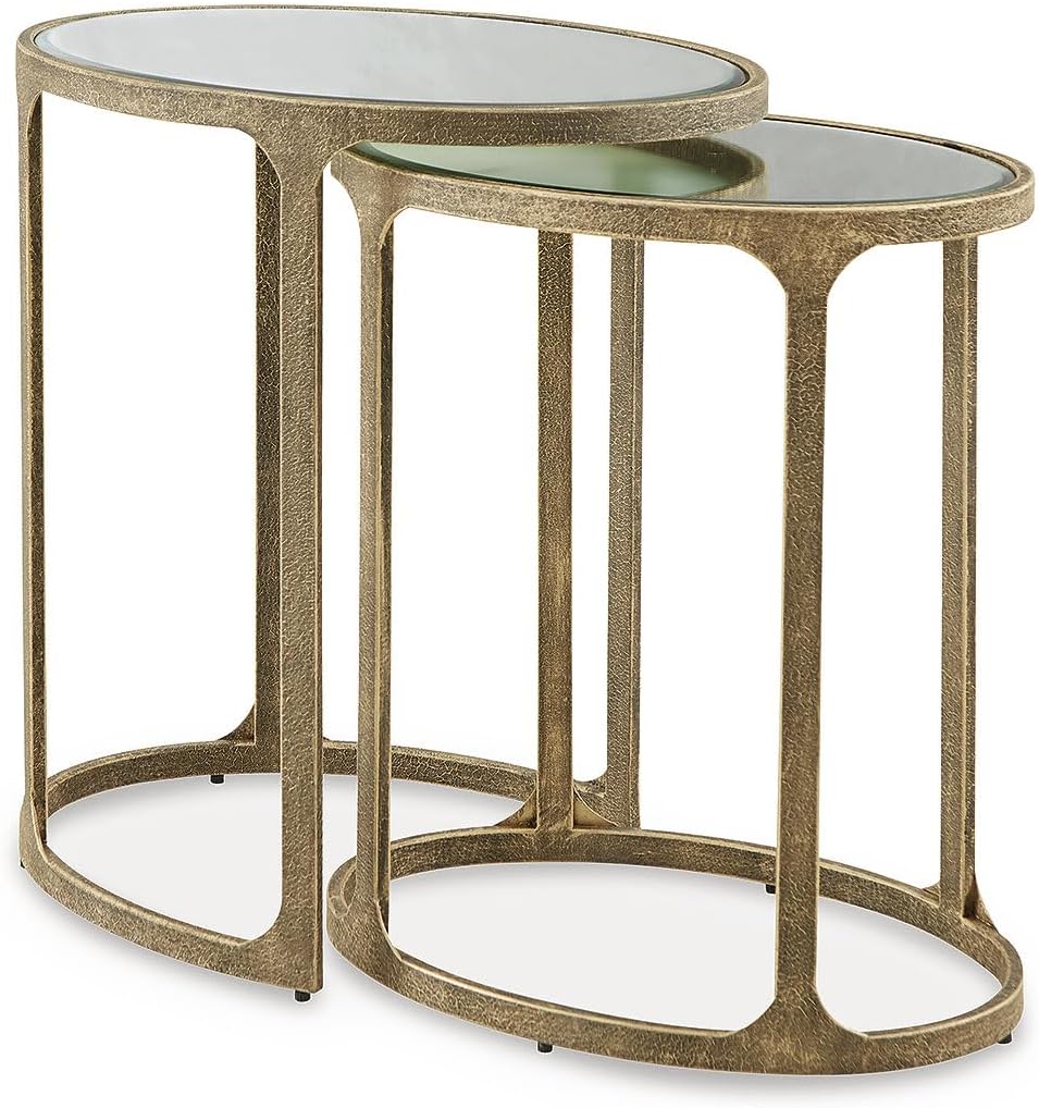 Signature Design by Ashley Irmaleigh Classic Nesting Accent Table Set with Mirrored Tabletops, Set of 2, Metallic
