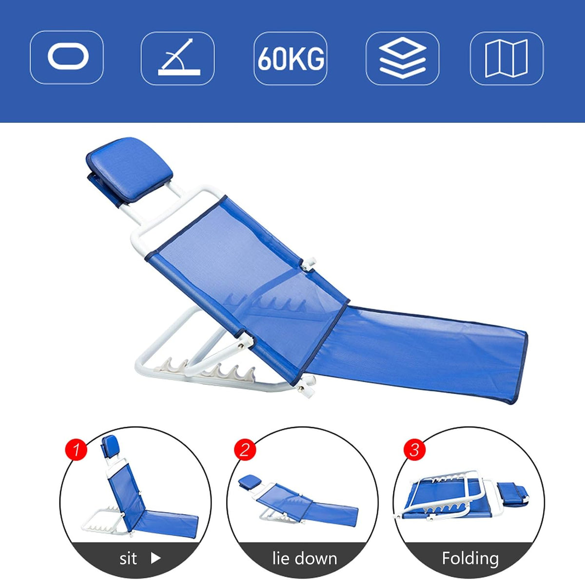 Adjustable Padded Change Angle of Backrest Support Lightweight Beach Travel Back Rest Reclining Support Disability Aid for Elderly and Disabled People,Blue for Bed