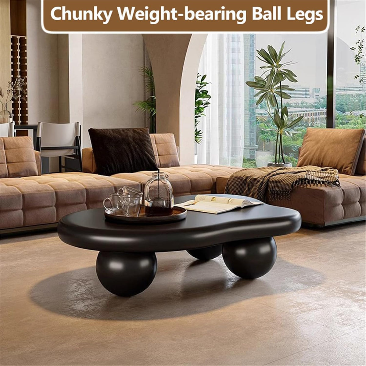 Cloud Coffee Table Modern Cute Coffee Tables Irregular Simple Tea/Center Table for Small Space End Table for Living Room, Home Office, Indoor (Irregular Shape Black 47' Wx35.4 Dx15.3 H)