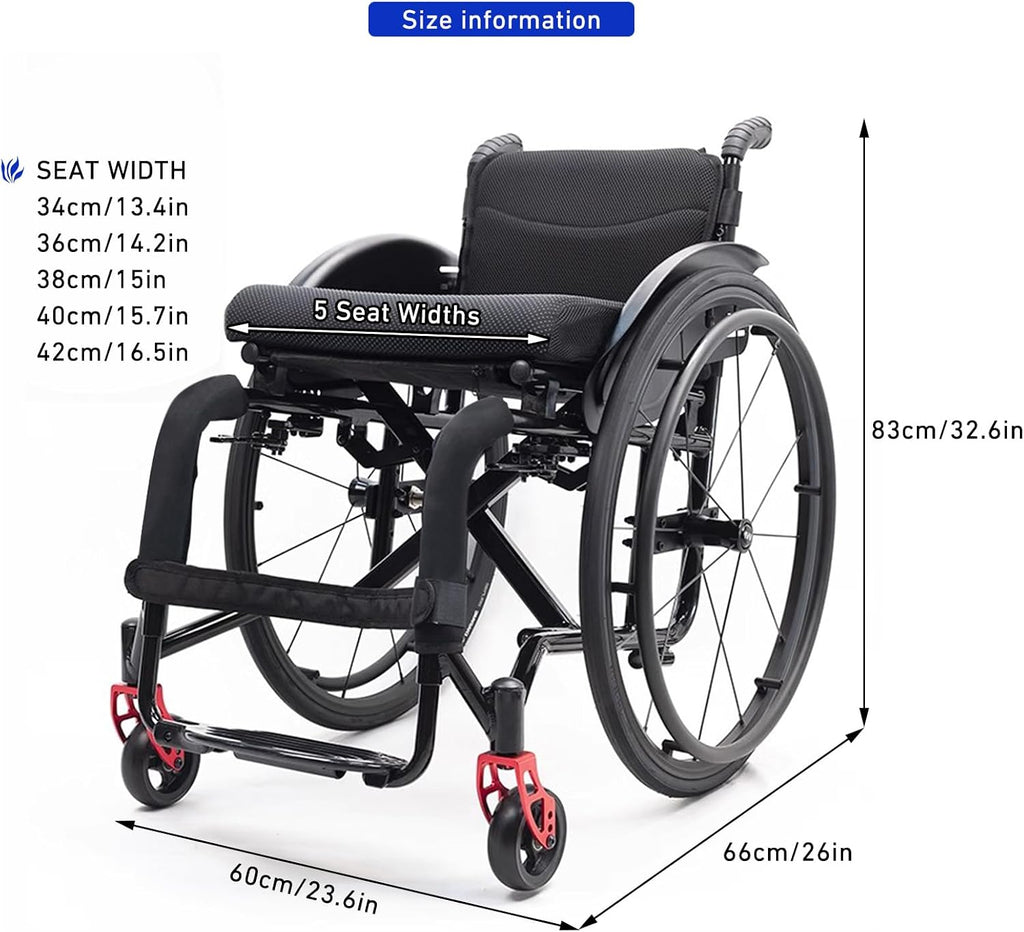 Light Wheelchair,Folding Wheelchair For Adults,Lightweight Foldable Wheelchair,Aluminum Alloy Wheelchair,Compact Wheelchair,Sports Folding Transport Wheelchair,All - Terrain Wheelchair(Size:34cm/13.4i