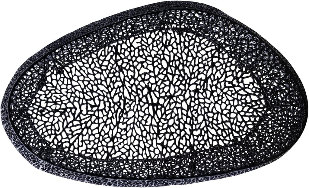 Oval Coffee Table with Iron Hollow Design in Black & Silver & Gold,Drum Tea Cocktail Table for Living Room No Assemble