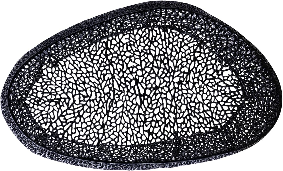 Oval Coffee Table with Iron Hollow Design in Black & Silver & Gold,Drum Tea Cocktail Table for Living Room No Assemble