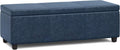 SIMPLIHOME Avalon Storage Ottoman Bench - 48' Wide x 16' High Upholstered Vegan Leather Rectangular Lift-Top Ottoman in Denim Blue, Contemporary Storage Bench for Living Room with High-Density Foam