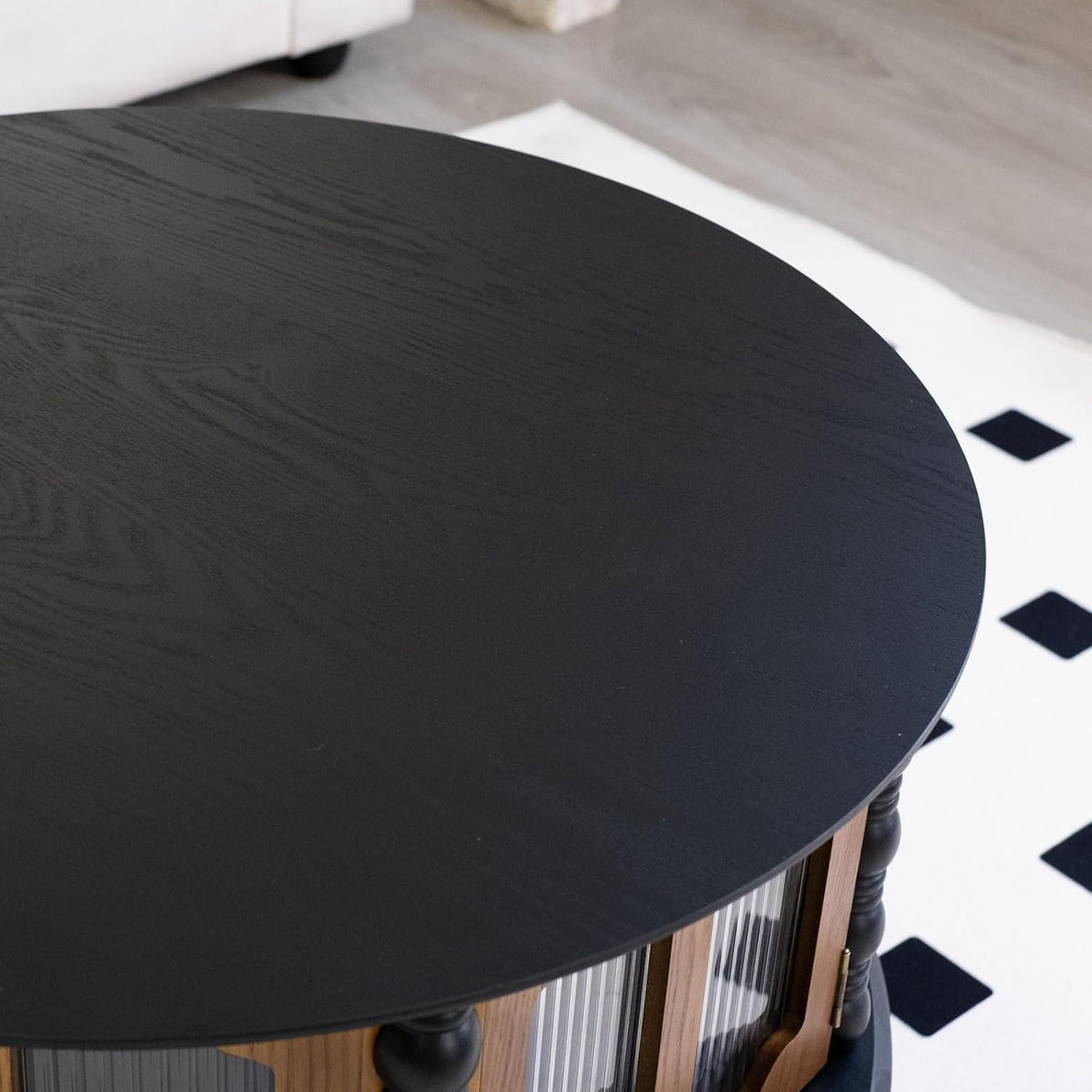 Coffee Table for Living Room Modern 31.5' Round Coffee Tables Center Storage Mid Century Wooden Circle Accent Tea Wood Home Furniture Apartment Small Spaces Black Tabletop + Walnut