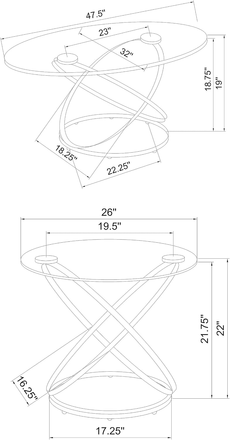 Coaster Home Furnishings - Warren - 3-Piece Coffee Table Set with Clear Glass Oval Tops, Metal Frame with Intertwined Ring Design - Living Room - Chrome - 722373