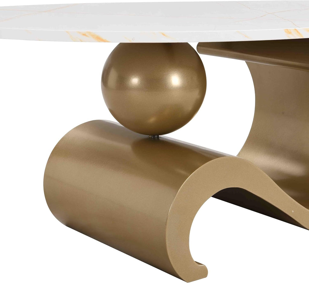 Nesting Coffee Table Set of 2,Round/Oval Coffee Table Wood/Marble Grain Top with Adjustable Non-Slip Feet, Industrial End Table Side Tables for Living Room Bedroom