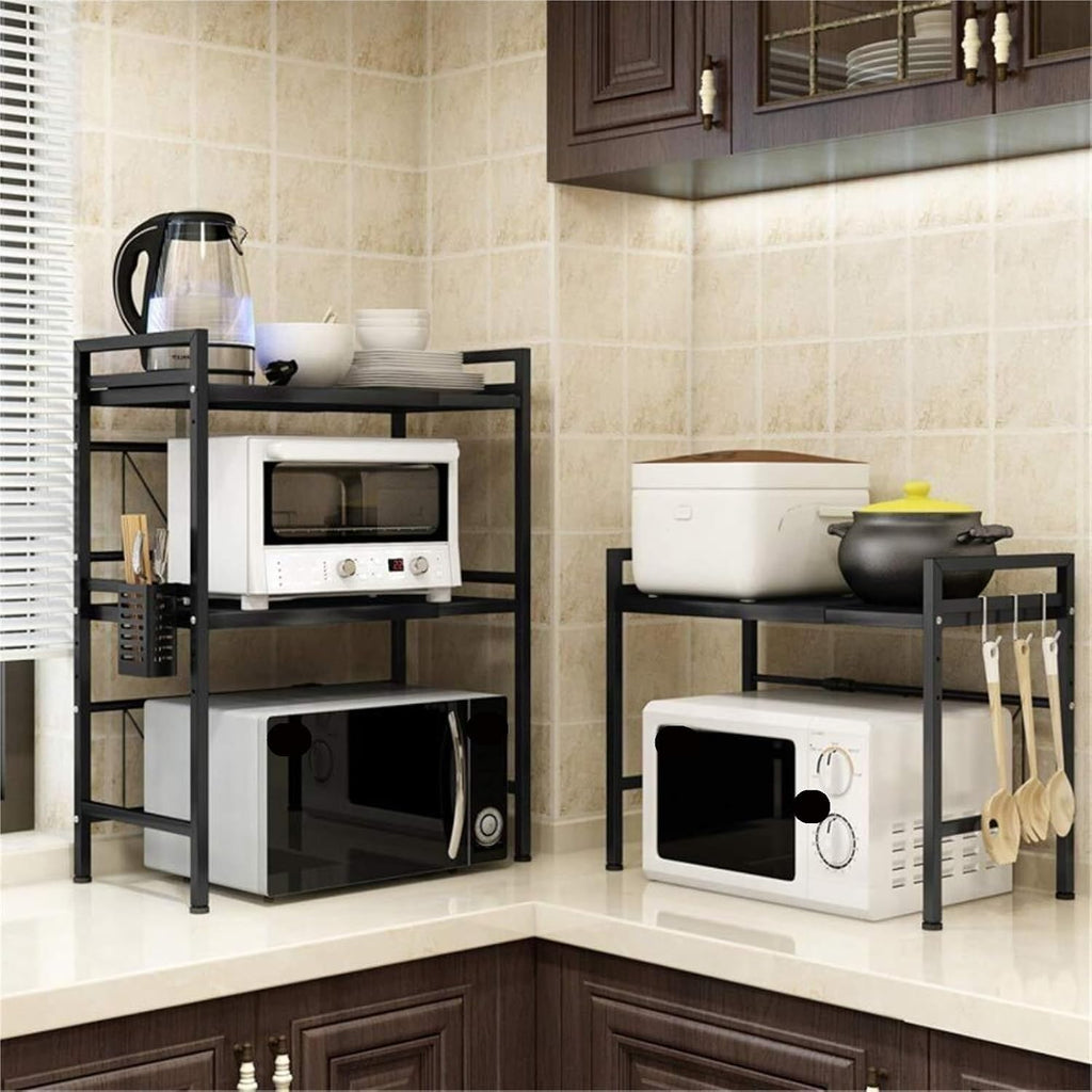 Microwave Stand 2 Layer Microwave Stand Kitchen Shelves Rack Floor Retractable Adjustable Oven Rice Cooker Storage