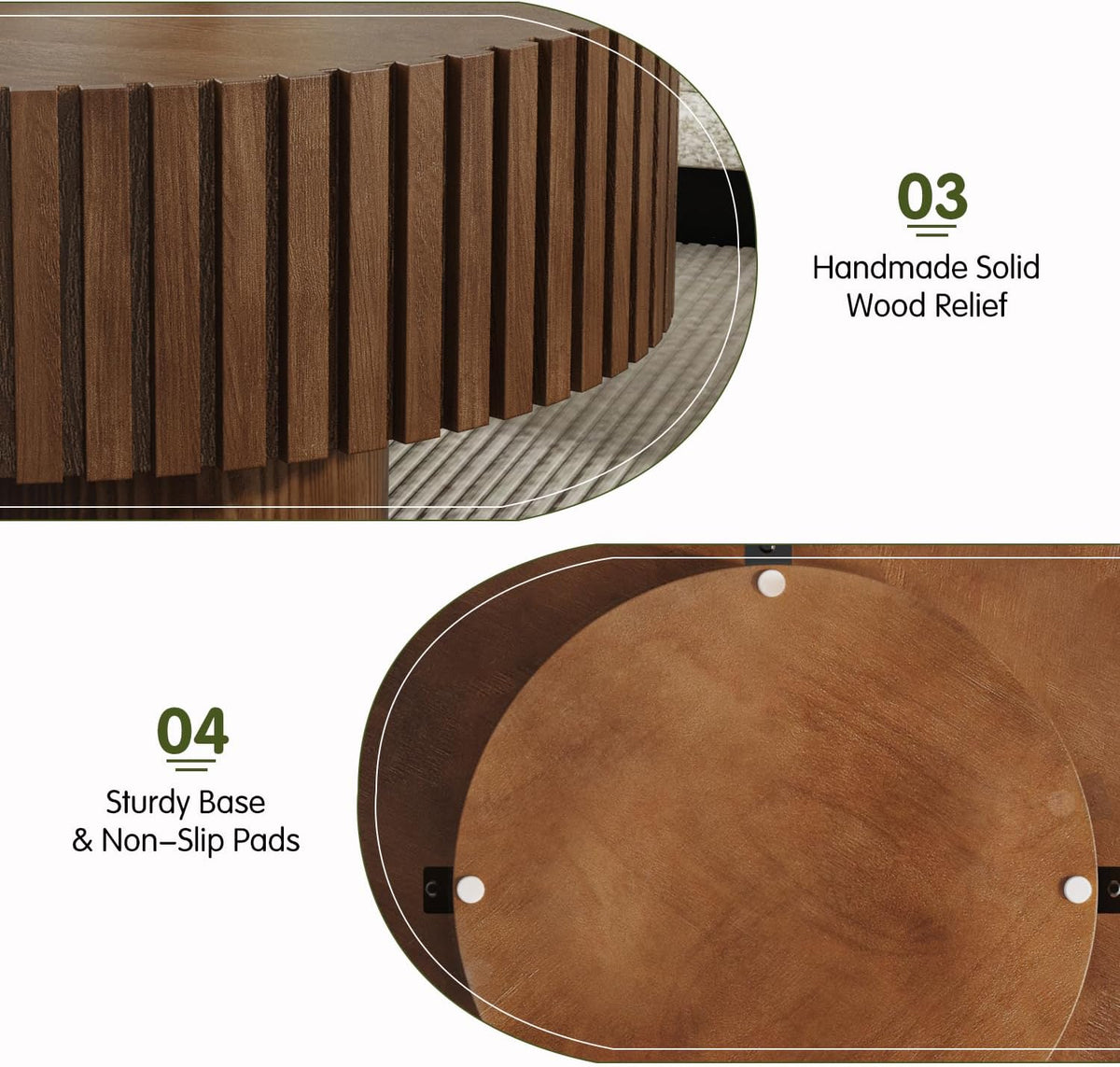 Round Drum Coffee Table 31.5'' Handcraft Fluted Coffee Table Modern Unique Circle Accent Center Table for Living Room with Sturdy Pedestal Gear Easy Assembly for Small Space,31' Round Brown