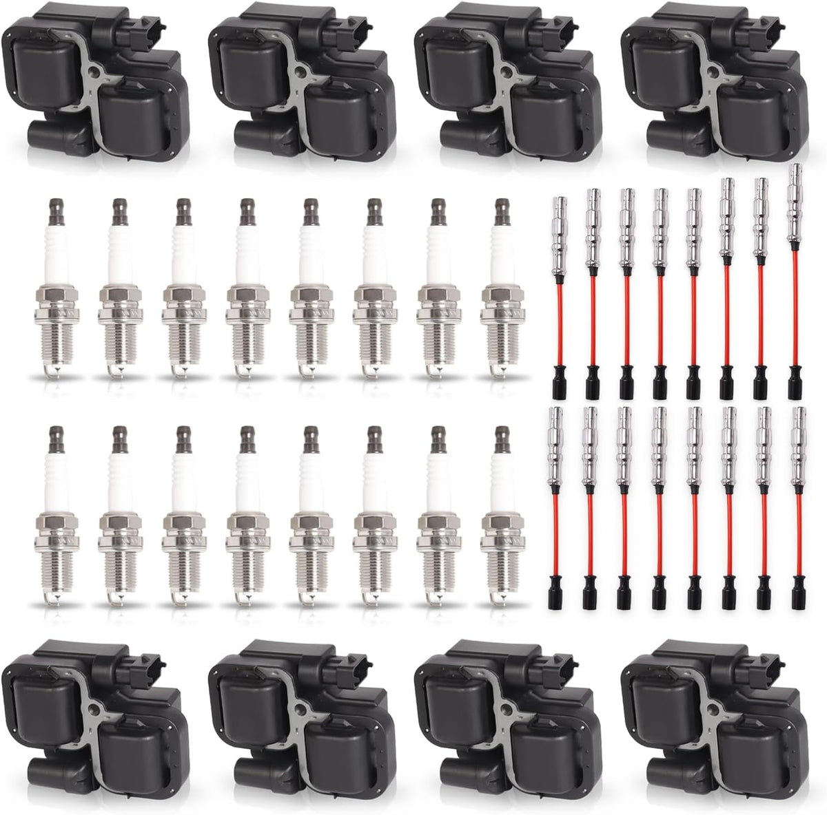 ENA Set of 8 Ignition Coil with 16 Iridium Spark Plug and Red Wire Set Compatible with Mercedes-Benz C43 CL500 CLK430 CLK500 E430 E500 E55 AMG ML430 ML500 S430 S500 SL500 4.3L 5.0L