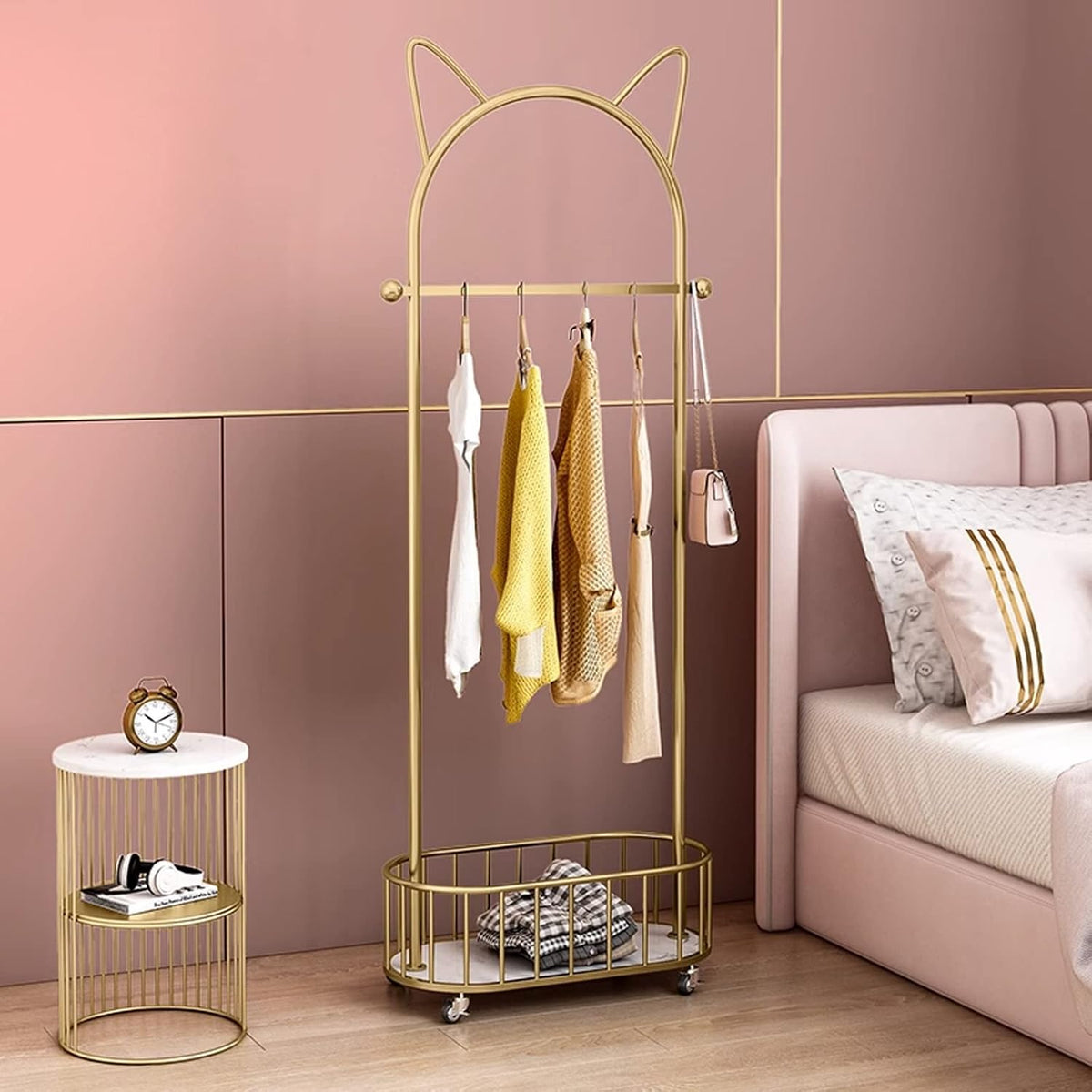 Adjustable Garment Rack Clothes Hat Rack Hanging Clothes Rack with Wheels Removable Flooring Clothes Hat Rack Home Living Room Bedroom Storage Modern Simple Clothes Hat Rack Standing Hanger ( Color :