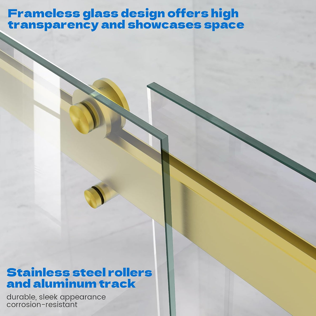 Sliding Shower Door, 48' W x 76' H Semi-Frameless Double Sliding Glass Shower Door with 5/16'' (8mm) Clear ASNI SGCC Tempered Glass, Bypass Shower Enclosure, Brushed Gold