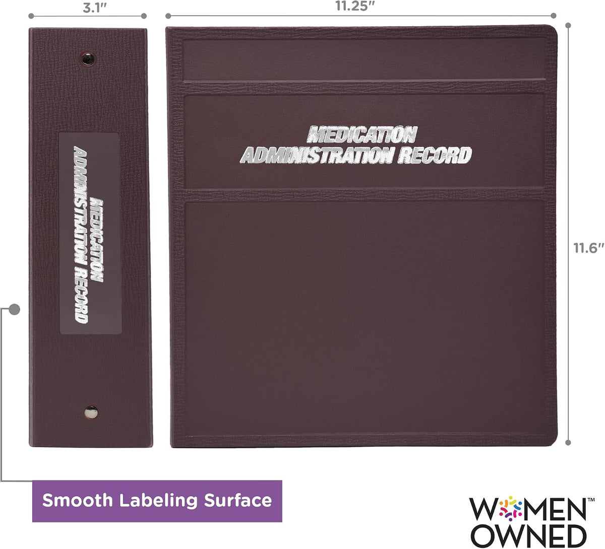 Carstens 3-Inch Heavy Duty Round Ring Binder for Medication Administration Records – Side Opening, Plum, Case of 14, Durable Plastic, No Pockets, Holds 400 Letter Sheets, Made in USA (1813-3RCS)