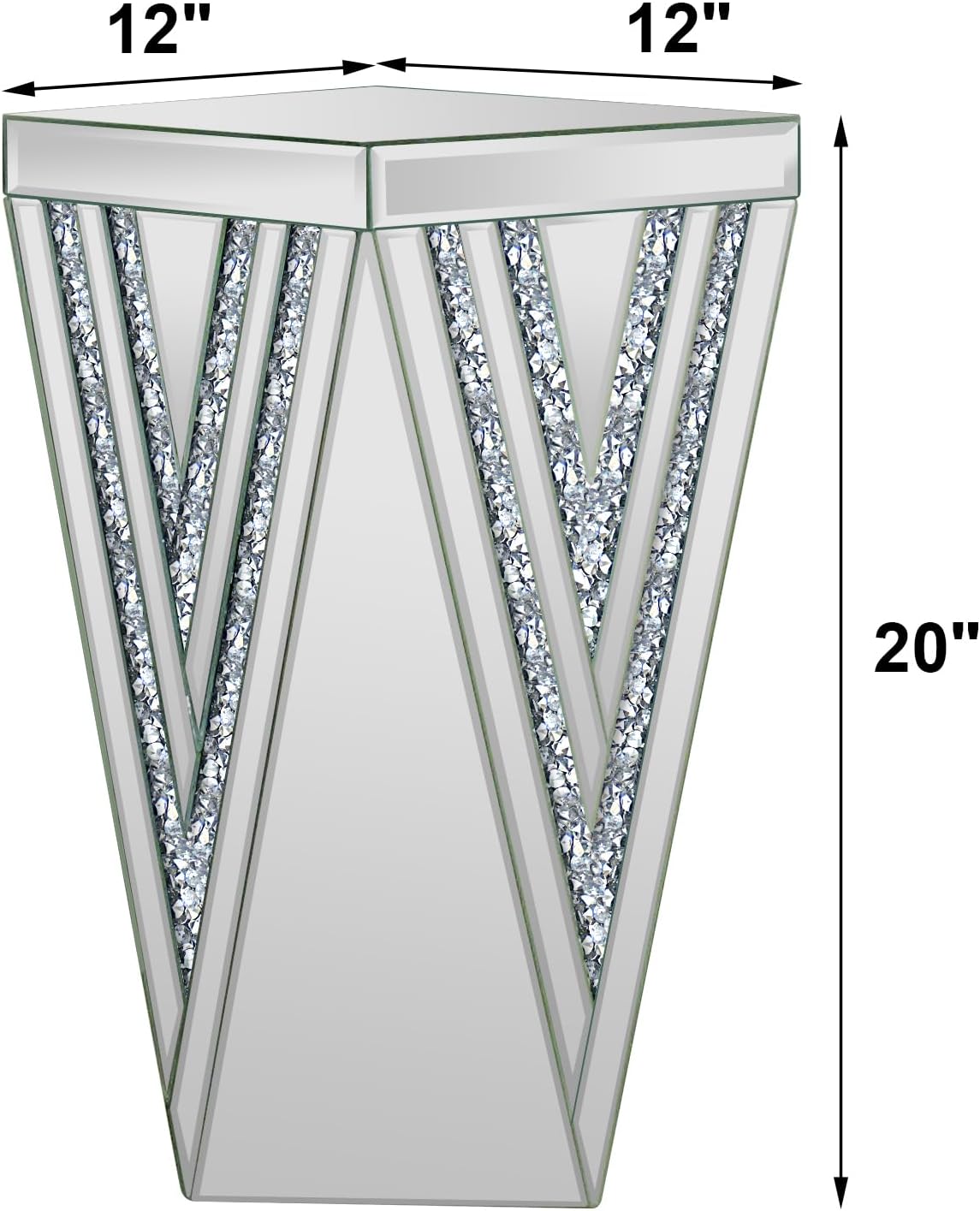 Pregaspor Silver Mirrored End Table, Gorgeous Side Table with Crystal Inlay, Small Mirrored Coffee Table for Living Room, Sofa, Bedroom, Corner