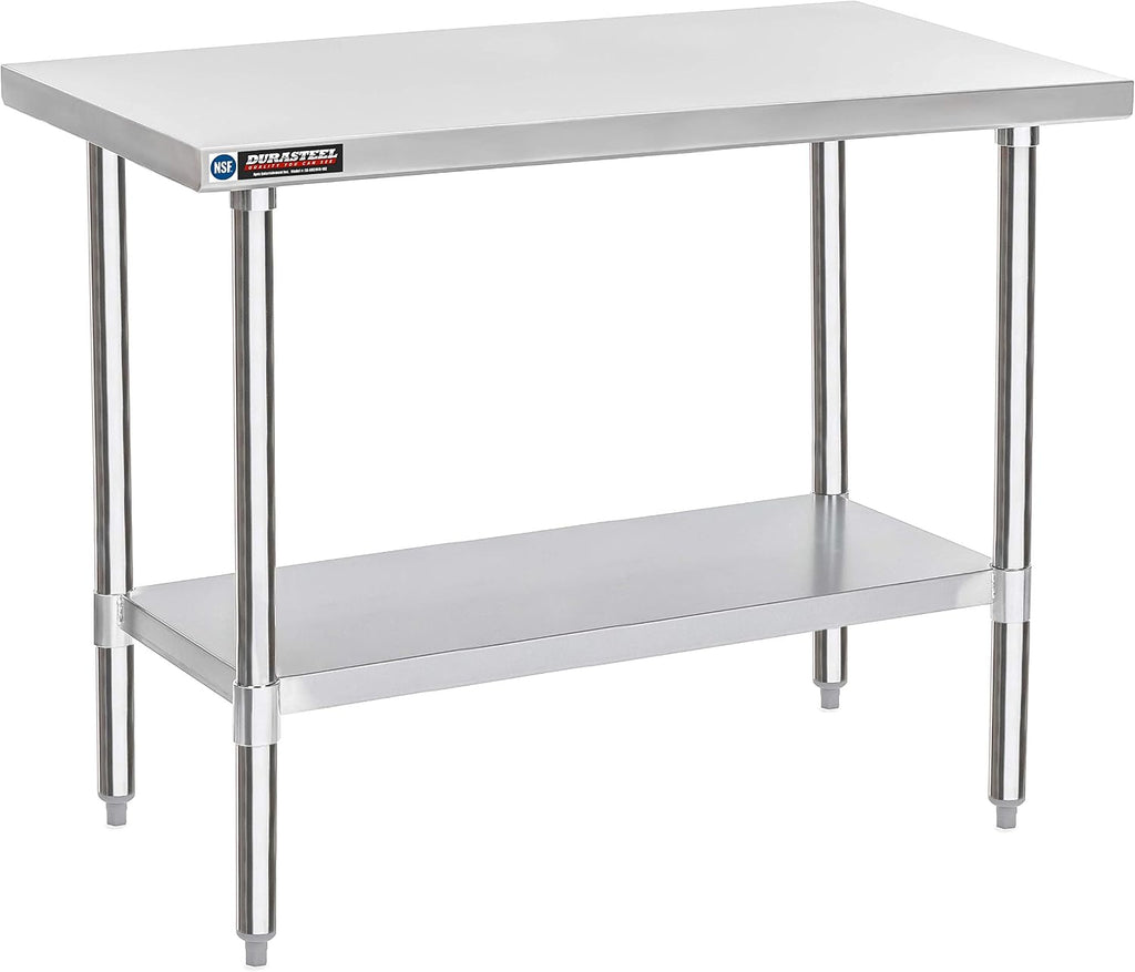 DuraSteel 24x48 Stainless Steel Work Table - NSF Commercial Prep Metal Table - Outdoor Pizza Oven Stand w/Under Shelf - Kitchen Island Laundry Utility Garage Microwave Stand Large Rolling Storage Cart