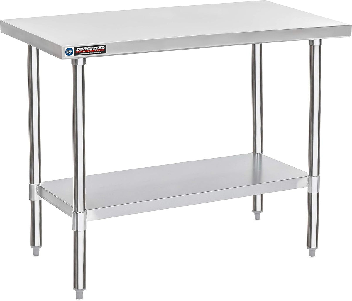 DuraSteel 24x48 Stainless Steel Work Table - NSF Commercial Prep Metal Table - Outdoor Pizza Oven Stand w/Under Shelf - Kitchen Island Laundry Utility Garage Microwave Stand Large Rolling Storage Cart
