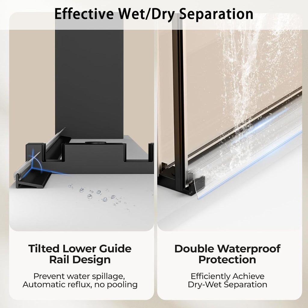 Bathbliss 60' Wx60 H Shower Door, Sliding Shower Door for Bathtub, 5/16' (8mm) Tempered Glass Shower Door with Towel Holder and Soft-Close Silent Rollers, Matte Black