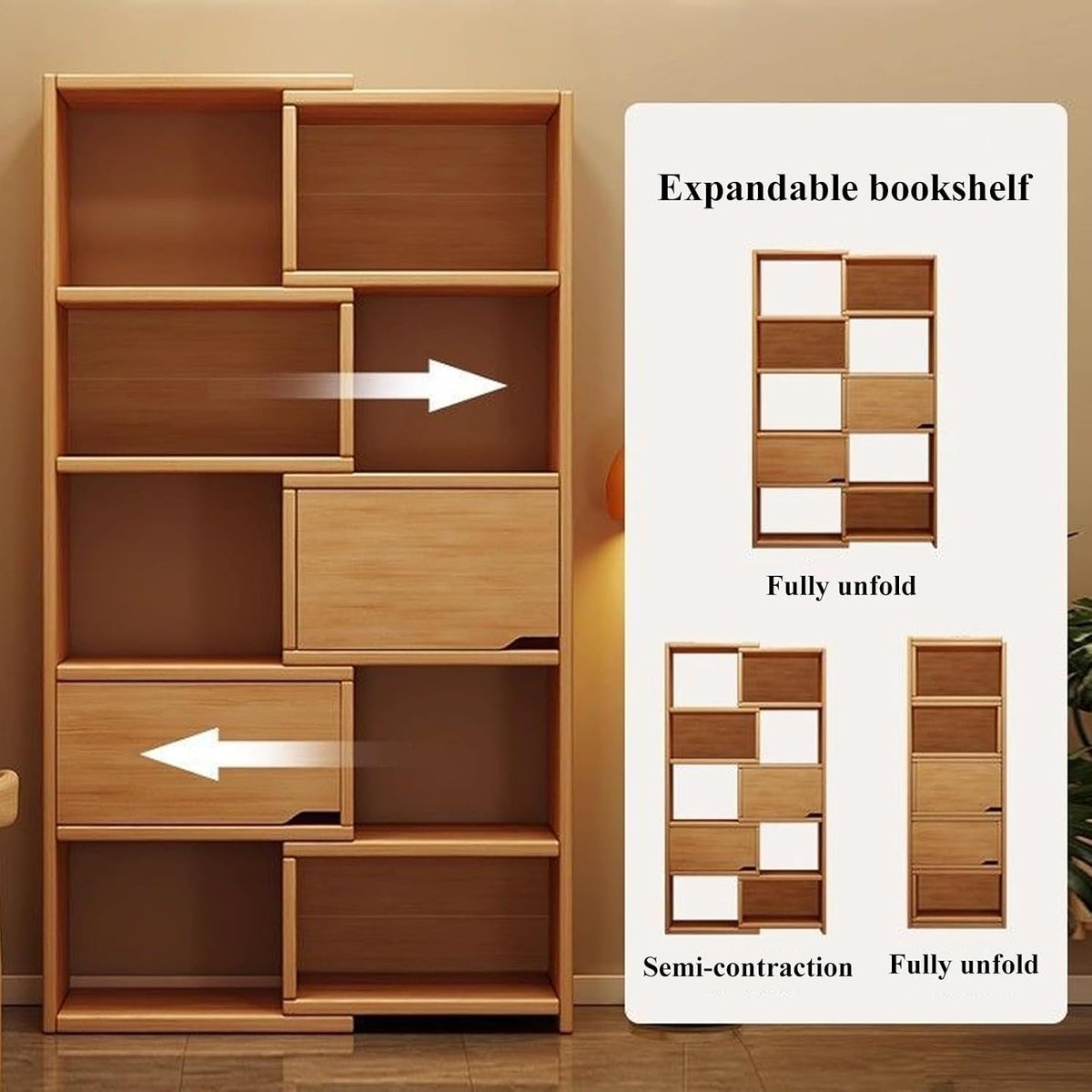 Wooden Expandable 3-in-1 Bookcase, Adjustable Width Wooden Bookshelf with 5-Tier Storage, Convertible Corner & Straight Shelf Organizer, Space-Saving Display Rack for Livi Black 23.6? × 11.8? × 68.5