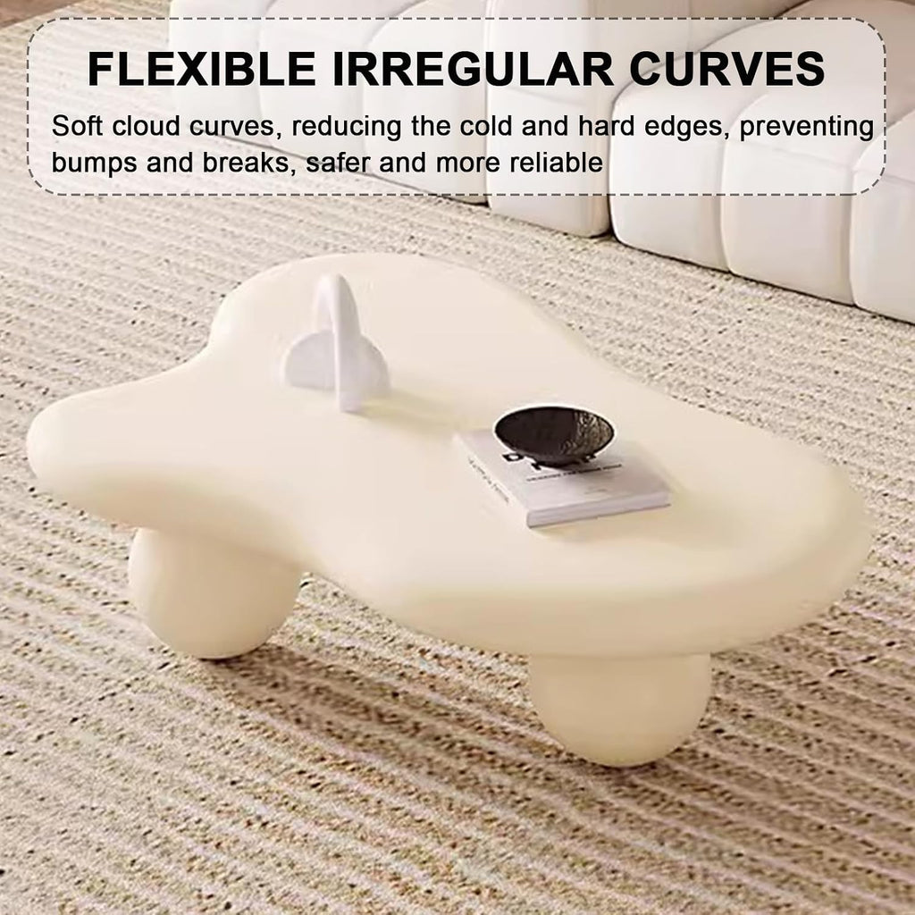 Unique Modern Cartoon Cloud Coffee Table Cute Irregular Coffee Tables Center Table Living Room Center Tables with 3 Ball Legs for Living Room Bedroom, Easy Assembly (B46)
