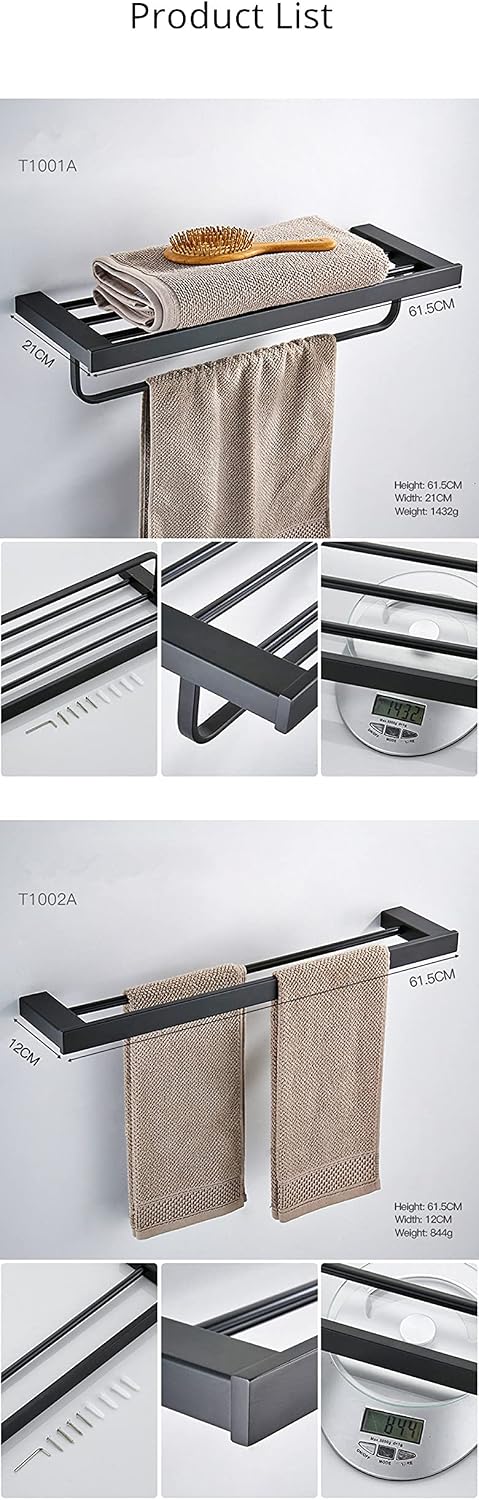Bathroom Accessories Set Matt Black Finish Wall Toilet Paper Holder Towel Bar Shelf Brush Holders Bath Hardware Set 10 Choice,Double Towel Bar