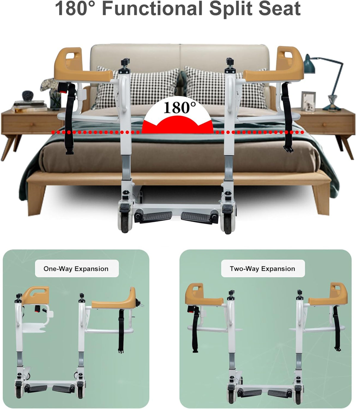 Patient Lift Transfer Chair for Home, 4 in 1 Portable Transfer Chair for Senior Adults, Bed to Toilet Transfer Lift, Ships from USA - Weight Capacity 290 lb - Easy to Use