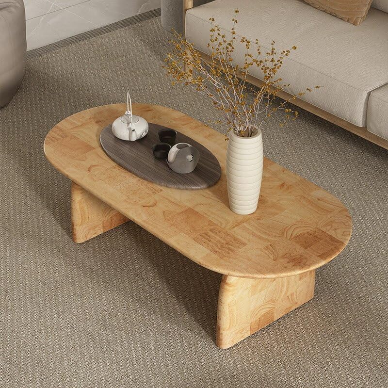 Oak Oval Coffee Table,mid Century Modern Center Table for Living Room,Solid Wood Tea Cocktail Table for Home Office(39.3' D x 19.6' W x 15.7' H, Wood)