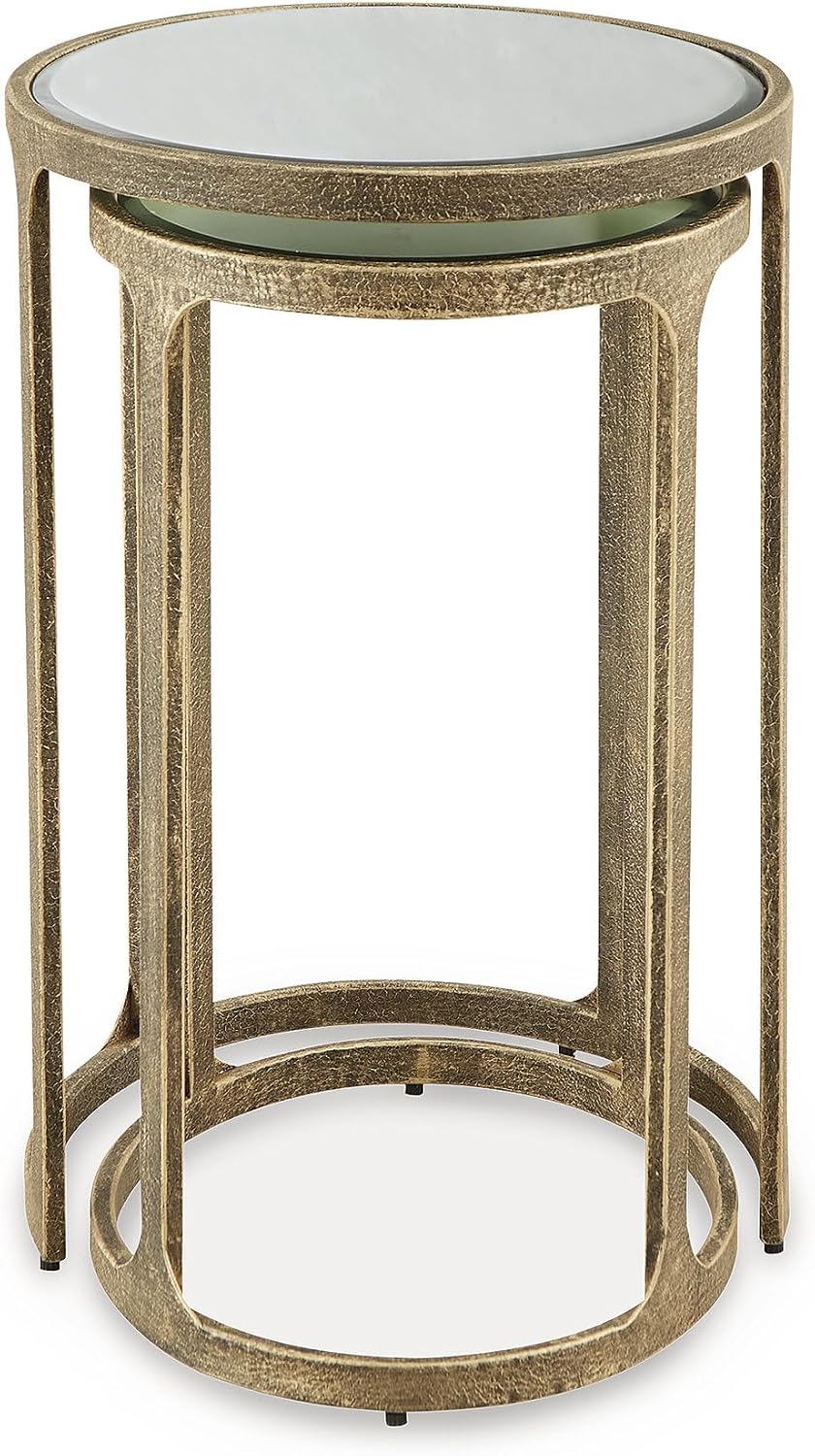 Signature Design by Ashley Irmaleigh Classic Nesting Accent Table Set with Mirrored Tabletops, Set of 2, Metallic