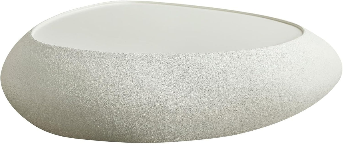 45.28' Oval Coffee Table, Modern Faux Stone Circle Center Tables Accent Drum End Side Table for Living Room, No Installation Required,White