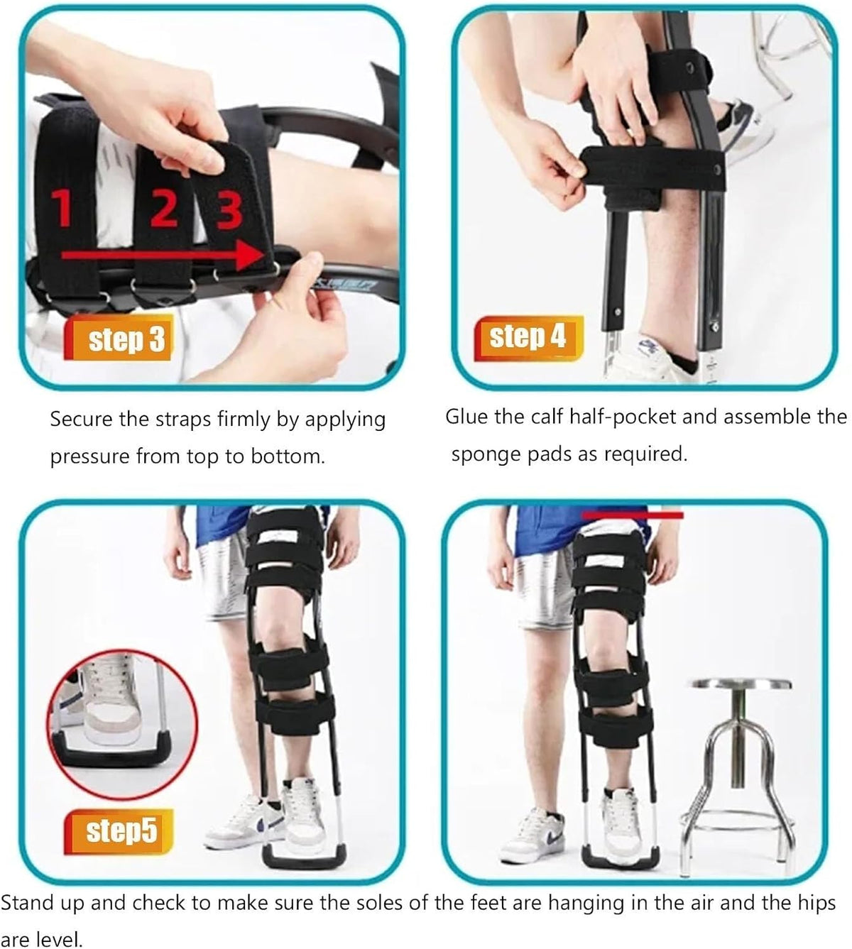 FoRes Walking Support Single Leg Alternative to Crutches Telescopic Pain Free Knee Crutch Walker Hands Free Crutch Knee for Disability Elderly Injury Ankle Fracture