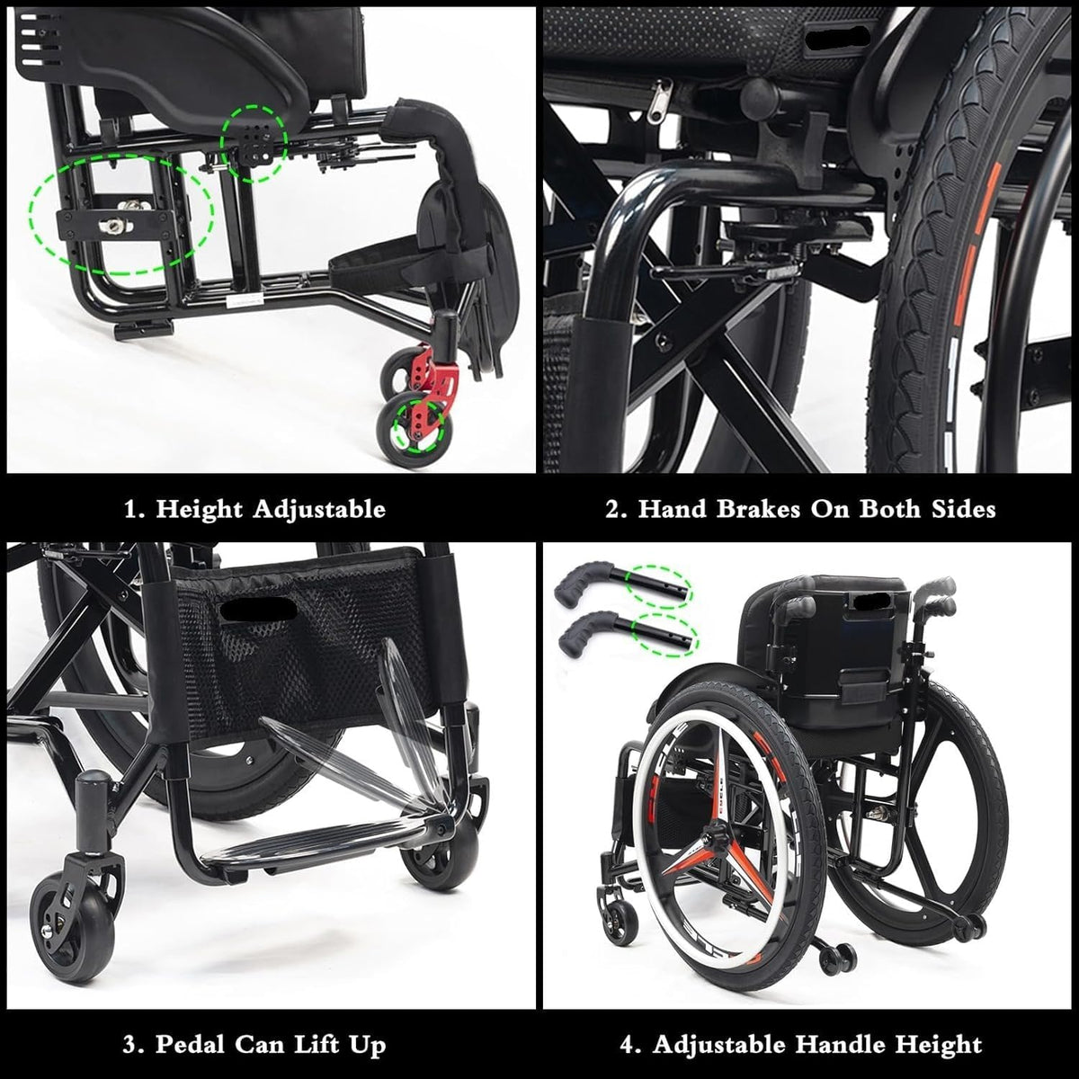 Lightweight Sports Wheelchair Foldable,Folding Transport Wheelchair,Adult Lightweight Wheelchair,Aluminum Alloy Wheelchair,Anti-Tip Wheels,Handbrakes,Quick Release Rear Wheels(14.1in/36cm)