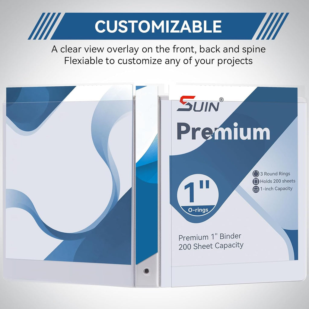 SUIN 3 Ring Binder Bulk 36 Packs -Premium 1'' Binders with Roung Ring Binder, Large 200 Sheet Capacity, Fit 8.5' x 11' US Letter Size Paper, White (1'' White - 36 Packs)