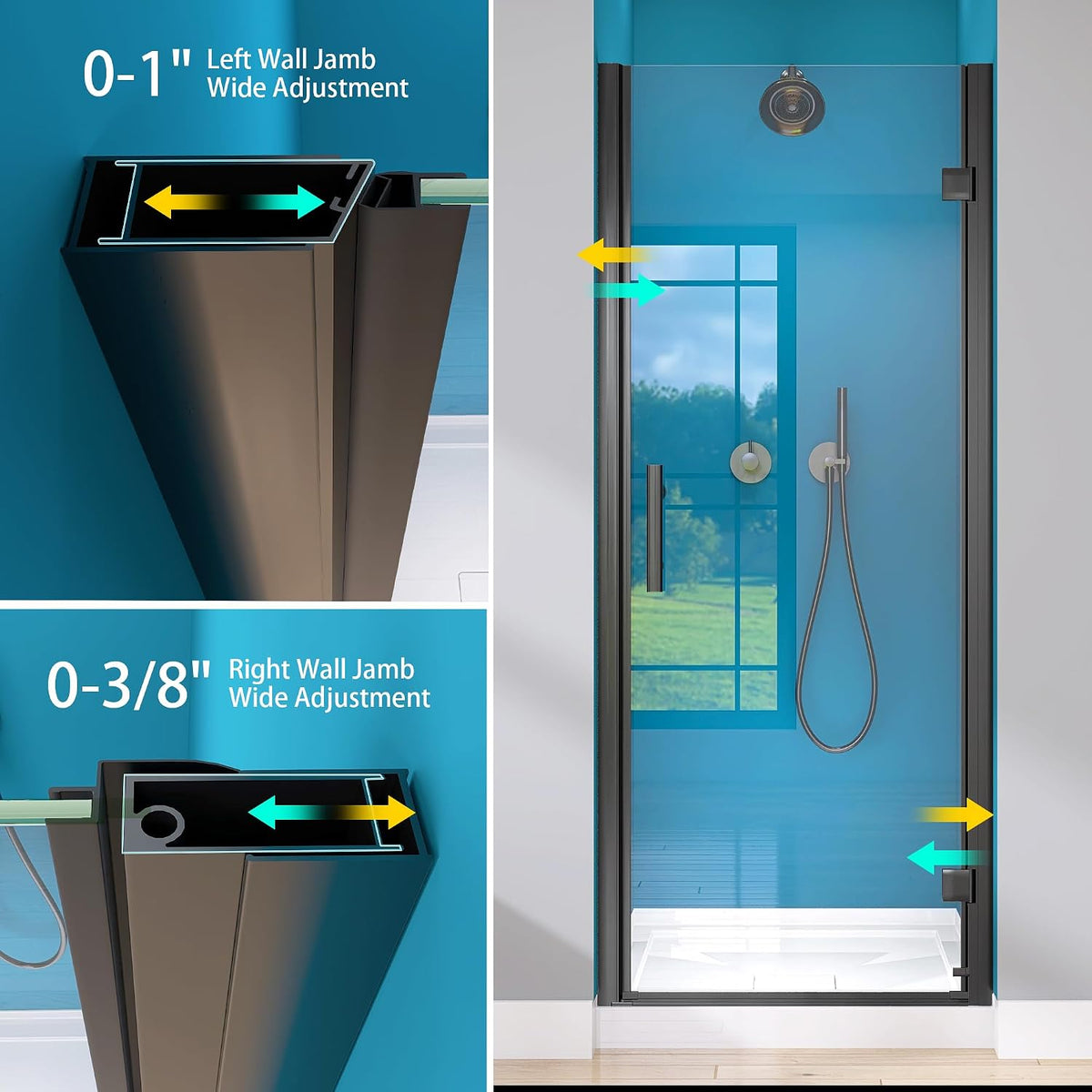 GETPRO Frameless Pivot Shower Door 30 in. W x 72 in. H Swing Single Small Shower Door with 1/4 inch Tempered Glass Panel Adjustable Right Hinged Bathroom Door for Shower Matte Black Hardwares