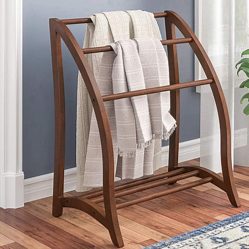 Vintage Quilt Rack Stand Wood Blanket Stand Bedspread Storage Display Towel Bar Large 3 Tier Beechwood Wooden Bedding for Bedspreads Comforters Towels Home Bedroom Quest Room Free Standing Towel Stand