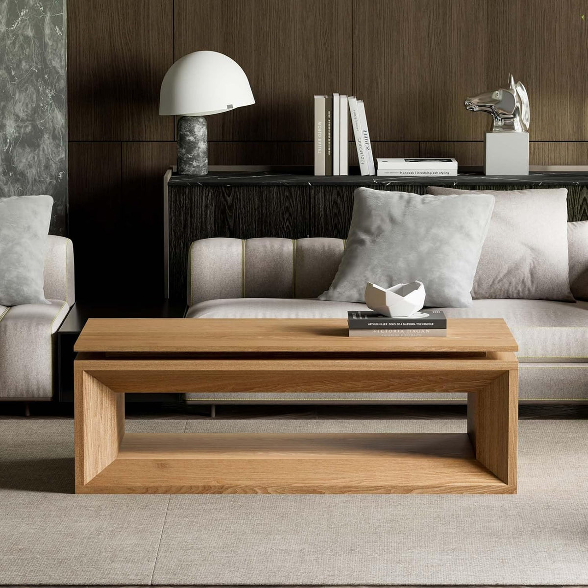 43.3'' Rectangle Lift Top Coffee Table with Storage & Adjustable Height, Mid Century Modern Center Table Accent Tea Table or Living Room Apartment Office, Natural