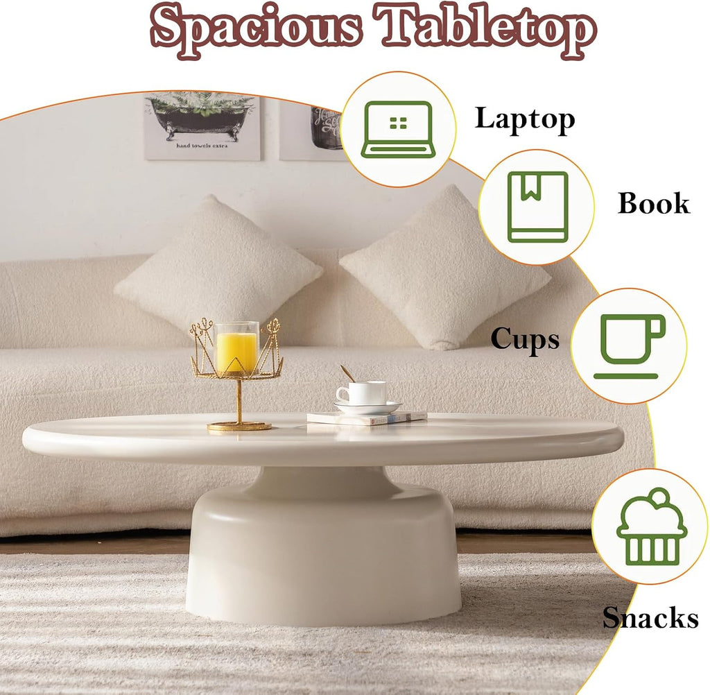 45.67' Cream Style Coffee Table with Stable Fiberglass Table Legs, Oval E1 Density Board Tabletop - Smooth Fininsh, for Small Space (Oval 45.67in)