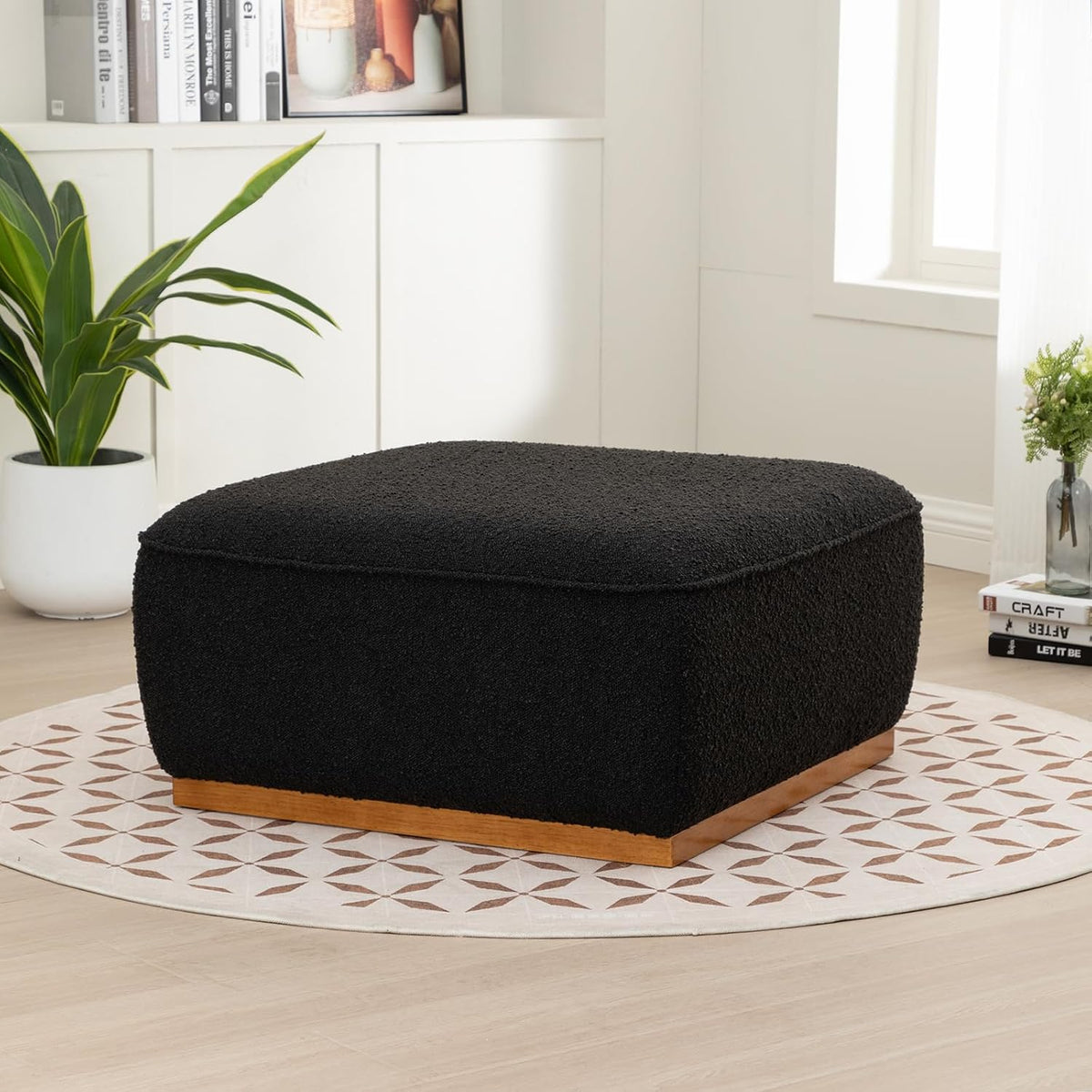 Square Ottoman Coffee Table 30' Premium Fabric upholstered Coffee Table with high Density Foam and Solid Wood Frame, Stylish and Practical Living Room Furniture, Black