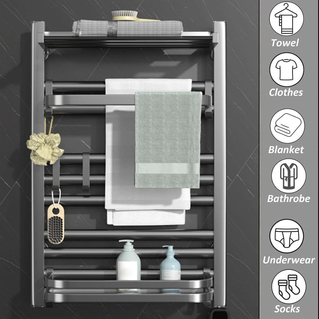 Heated Towel Rack for Drying Towels Bathrobes Blankets, Wall Mounted s for Bathroom, Dryer with Timer and Top Shelf(Gray 80 a,Right Line)