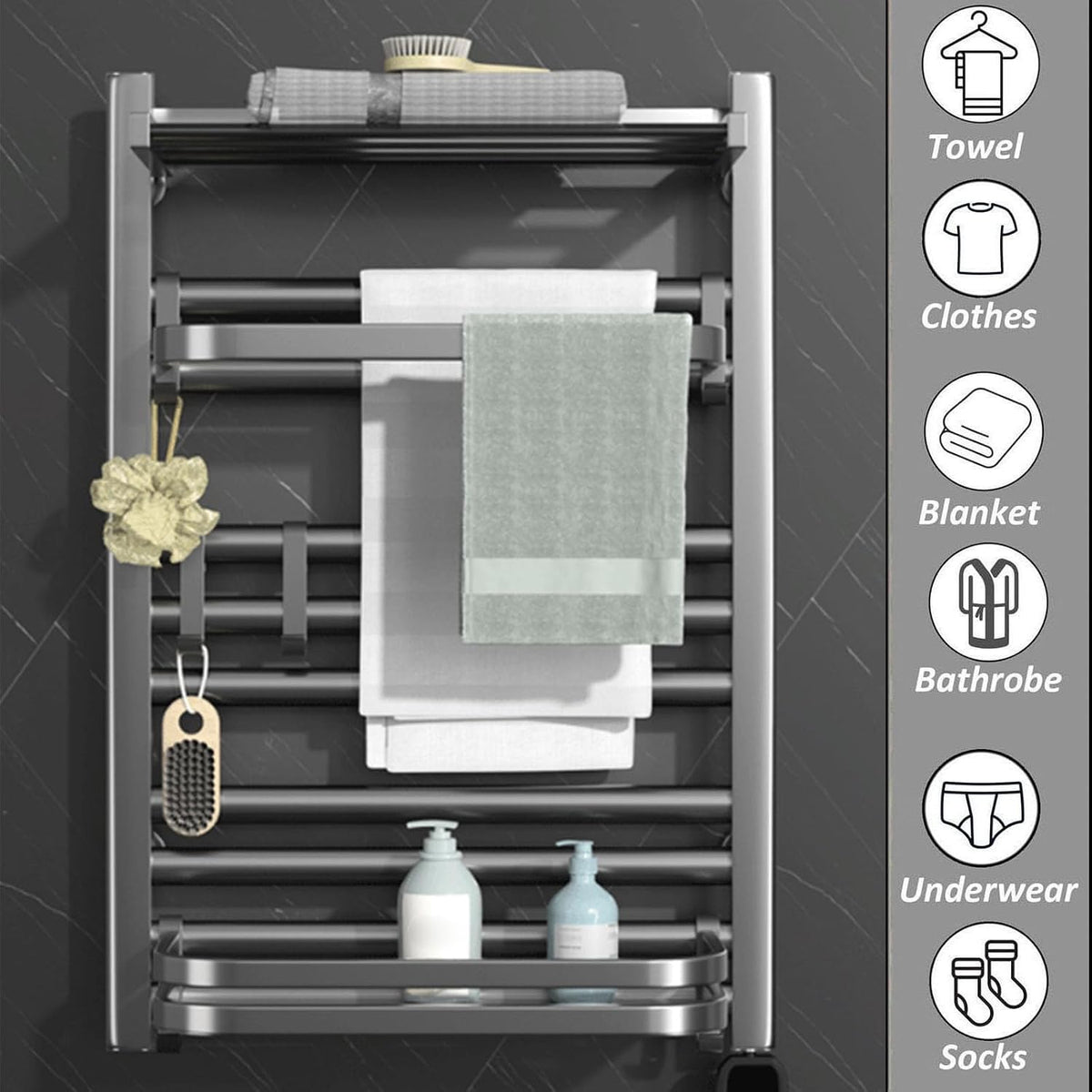Heated Towel Rack for Drying Towels Bathrobes Blankets, Wall Mounted s for Bathroom, Dryer with Timer and Top Shelf(Gray 80 a,Right Line)