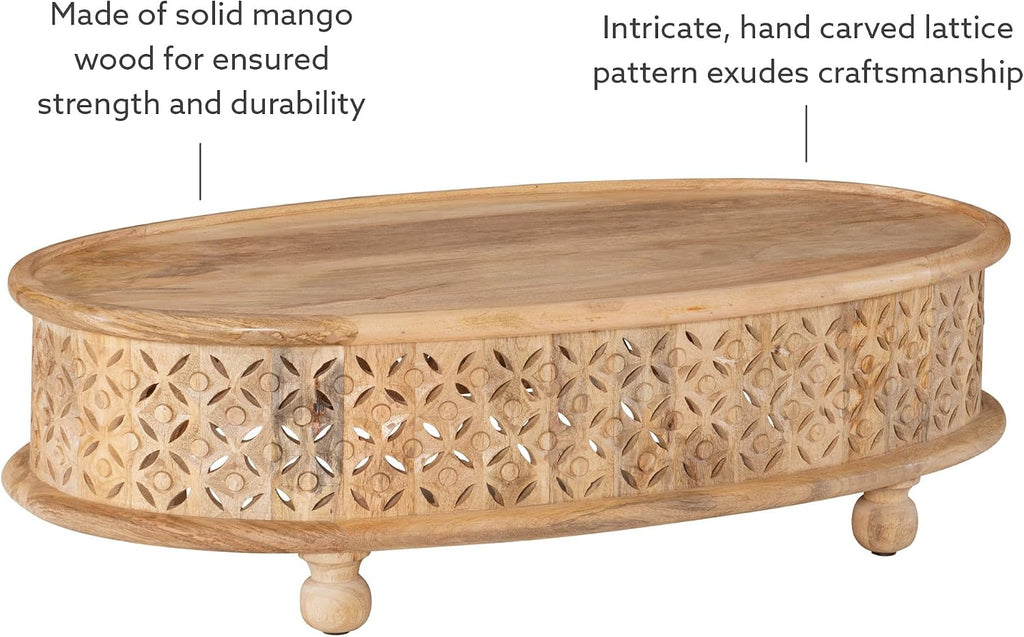 Powell Sympico Natural Stained Mango Wood Sympic Oval Coffee Table with Carved Details
