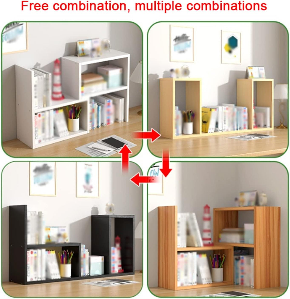 Bookcase Desk Organizers Wood Expandable Desktop Bookshelf Adjustable Shelves Rack Kitchen Counter Storage Organizer for Office Supplies, Makeup, Seasoning