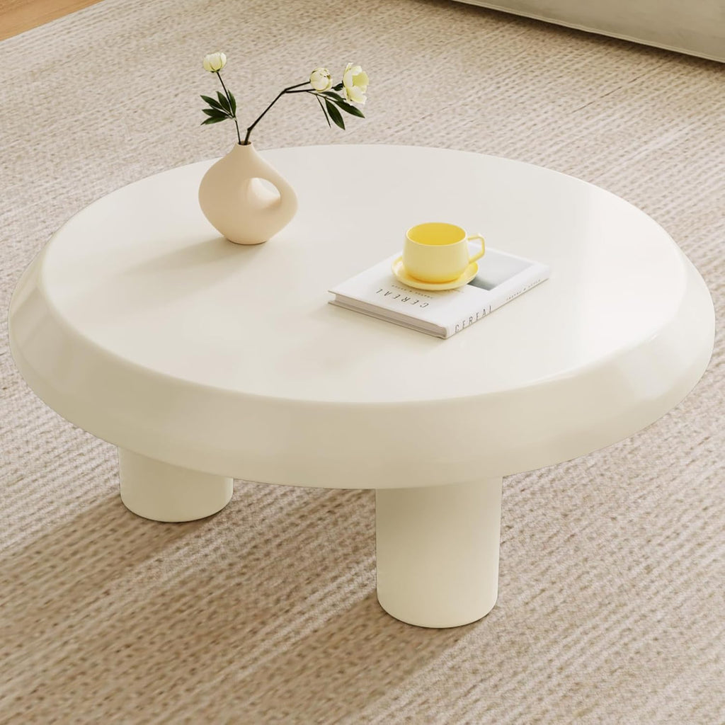 31.49' Round Coffee Table, Circle Coffee Tabels with 3 Legs for Living Room, Modern Circular Center Table for Sofa, White Mddern Tea Table for Bedroom, Easy Assembly
