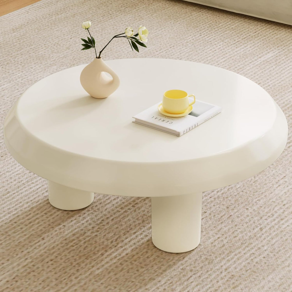 31.49' Round Coffee Table, Circle Coffee Tabels with 3 Legs for Living Room, Modern Circular Center Table for Sofa, White Mddern Tea Table for Bedroom, Easy Assembly