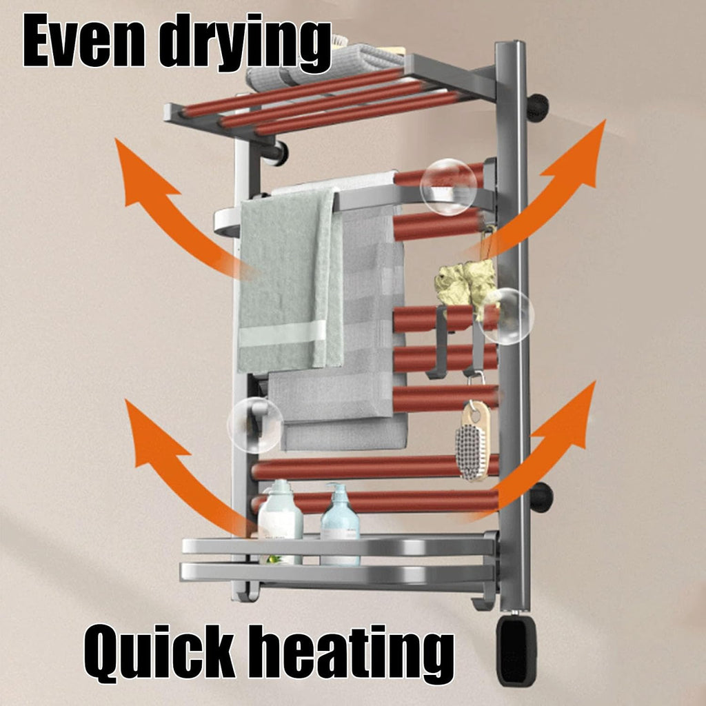 Heated Towel Rack for Drying Towels Bathrobes Blankets, Wall Mounted s for Bathroom, Dryer with Timer and Top Shelf(Gray 80 a,Right Line)
