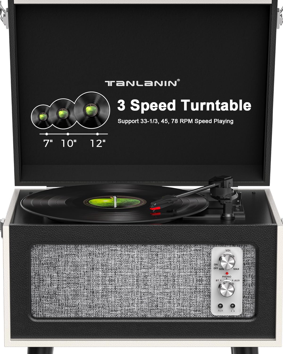 Vintage Standing Black Vinyl Record Player with Detachable Legs, Built-in 4 Speakers, USB to PC Encoding, 33/45/78 RPM LP Player Bluetooth Retro Turntables Support Headphone Jack, RCA Out, AUX in