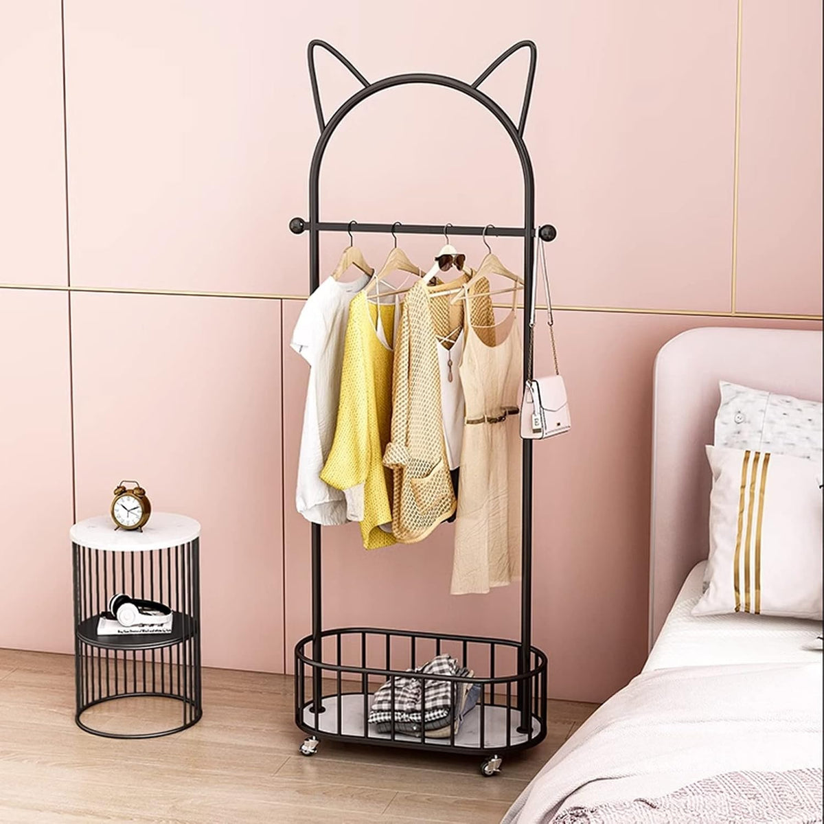 Adjustable Garment Rack Clothes Hat Rack Hanging Clothes Rack with Wheels Removable Flooring Clothes Hat Rack Home Living Room Bedroom Storage Modern Simple Clothes Hat Rack Standing Hanger ( Color :