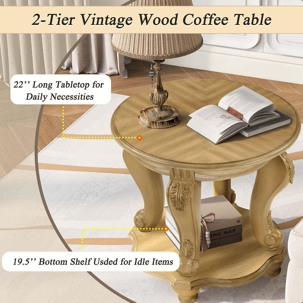 Solid Wood Coffee Table Set for Living Room, Coffee Table & 2 End Side Table 3-Piece Set with Open Storage for Office Apartment Natural